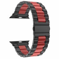 Stahlgliederarmband - Schwarz mit Rot - Geeignet f&uuml;r Apple Watch 38mm / 40mm / 41mm / 42mm