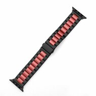 Stahlgliederarmband - Schwarz mit Rot - Geeignet f&uuml;r Apple Watch 38mm / 40mm / 41mm / 42mm