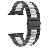 Stahlgliederband - Schwarz mit Silber - Geeignet f&uuml;r Apple Watch 38mm / 40mm / 41mm / 42mm