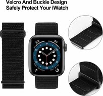 Nylon Sport Looparmband - Schwarz - Extra starker Klettverschluss - Geeignet f&uuml;r Apple Watch 38mm / 40mm / 41mm