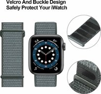 Nylon Sport Looparmband - Grau-Gr&uuml;n - Extra starker Klettverschluss - Geeignet f&uuml;r Apple Watch 38mm / 40mm / 41mm