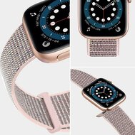 Nylon Sport Looparmband - Sandrosa - Extrastarker Klettverschluss - Geeignet f&uuml;r Apple Watch 44mm / 45mm / 46mm / 49mm