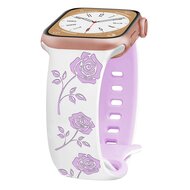 Silikonarmband mit Rosen - Wei&szlig; / Lila - Geeignet f&uuml;r Apple Watch 44mm / 45mm / 46mm / 49mm