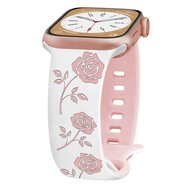 Silikonarmband mit Rosen - Wei&szlig; / Rosa - Geeignet f&uuml;r Apple Watch 44mm / 45mm / 46mm / 49mm