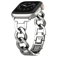 Schnellverschluss-Kettenarmband aus Metall - Silber - Geeignet f&uuml;r Apple Watch 44mm / 45mm / 46mm / 49mm