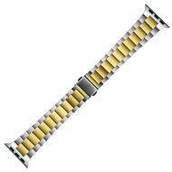 Stahlgliederarmband - Silber mit Gold - Passend f&uuml;r Apple Watch 44mm / 45mm / 46mm / 49mm