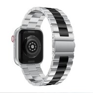 Stahlgliederarmband - Silber mit Schwarz - Passend f&uuml;r Apple Watch 44mm / 45mm / 46mm / 49mm