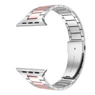 Stahlgliederarmband - Silber mit Rose - Passend f&uuml;r Apple Watch 44mm / 45mm / 46mm / 49mm