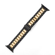 Stahlgliederarmband - Schwarz mit Gold - Geeignet f&uuml;r Apple Watch 44mm / 45mm / 46mm / 49mm