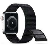 Nylon Sport Looparmband - Schwarz - Extra starker Klettverschluss - Geeignet f&uuml;r Apple Watch 44mm / 45mm / 46mm / 49mm