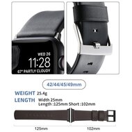 Leder + Silikonarmband - Schwarz + silberner Connector und Schlie&szlig;e - Geeignet f&uuml;r Apple Watch 44mm / 45mm / 46mm / 49mm