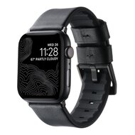 Leder + Silikonarmband - Schwarz + schwarzer Connector und Schlie&szlig;e - Geeignet f&uuml;r Apple Watch 44mm / 45mm / 46mm / 49mm