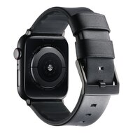 Leder + Silikonarmband - Schwarz + schwarzer Connector und Schlie&szlig;e - Geeignet f&uuml;r Apple Watch 44mm / 45mm / 46mm / 49mm