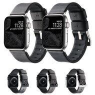 Leder + Silikonarmband - Schwarz + schwarzer Connector und Schlie&szlig;e - Geeignet f&uuml;r Apple Watch 44mm / 45mm / 46mm / 49mm