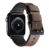 Leder + Silikonarmband - Braun + schwarzer Connector und Schlie&szlig;e - Geeignet f&uuml;r Apple Watch 44mm / 45mm / 46mm / 49mm