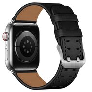 Lederarmband mit Doppelschlie&szlig;e - Schwarz mit silberner Schlie&szlig;e - Geeignet f&uuml;r Apple Watch 44mm / 45mm / 46mm / 49mm