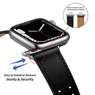 Lederarmband mit Doppelschlie&szlig;e - Schwarz mit silberner Schlie&szlig;e - Geeignet f&uuml;r Apple Watch 44mm / 45mm / 46mm / 49mm