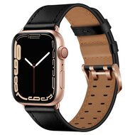 Lederarmband mit Doppelschlie&szlig;e - Schwarz mit rosa Schlie&szlig;e - Geeignet f&uuml;r Apple Watch 44mm / 45mm / 46mm / 49mm