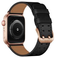 Lederarmband mit Doppelschlie&szlig;e - Schwarz mit rosa Schlie&szlig;e - Geeignet f&uuml;r Apple Watch 44mm / 45mm / 46mm / 49mm