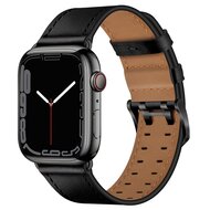 Lederarmband mit Doppelschlie&szlig;e - Schwarz mit schwarzer Schlie&szlig;e - Geeignet f&uuml;r Apple Watch 44mm / 45mm / 46mm / 49mm