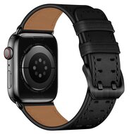 Lederarmband mit Doppelschlie&szlig;e - Schwarz mit schwarzer Schlie&szlig;e - Geeignet f&uuml;r Apple Watch 44mm / 45mm / 46mm / 49mm