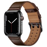 Lederarmband mit Doppelschlie&szlig;e - Dunkelbraun mit schwarzer Schlie&szlig;e - Geeignet f&uuml;r Apple Watch 44mm / 45mm / 46mm / 49mm