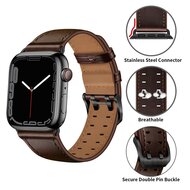 Lederarmband mit Doppelschlie&szlig;e - Dunkelbraun mit schwarzer Schlie&szlig;e - Geeignet f&uuml;r Apple Watch 44mm / 45mm / 46mm / 49mm