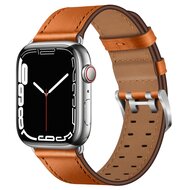 Lederarmband mit Doppelschlie&szlig;e - Hellbraun mit silberner Schlie&szlig;e - Geeignet f&uuml;r Apple Watch 38mm / 40mm / 41mm / 42mm