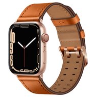 Lederarmband mit Doppelschlie&szlig;e - Hellbraun mit rosa Schlie&szlig;e - Geeignet f&uuml;r Apple Watch 38mm / 40mm / 41mm / 42mm