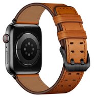 Lederarmband mit Doppelschlie&szlig;e - Hellbraun mit schwarzer Schlie&szlig;e - Geeignet f&uuml;r Apple Watch 38mm / 40mm / 41mm / 42mm