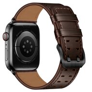 Lederarmband mit Doppelschlie&szlig;e - Dunkelbraun mit schwarzer Schlie&szlig;e - Geeignet f&uuml;r Apple Watch 38mm / 40mm / 41mm / 42mm