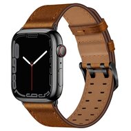 Lederarmband mit Doppelschlie&szlig;e - Braun mit schwarzer Schlie&szlig;e - Geeignet f&uuml;r Apple Watch 38mm / 40mm / 41mm / 42mm
