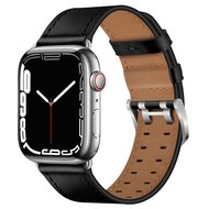 Lederarmband mit Doppelschlie&szlig;e - Schwarz mit silberner Schlie&szlig;e - Geeignet f&uuml;r Apple Watch 38mm / 40mm / 41mm / 42mm