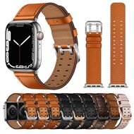 Lederarmband mit Doppelschlie&szlig;e - Schwarz mit silberner Schlie&szlig;e - Geeignet f&uuml;r Apple Watch 38mm / 40mm / 41mm / 42mm