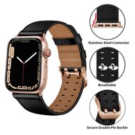 Lederarmband mit Doppelschlie&szlig;e - Schwarz mit rosa Schlie&szlig;e - Geeignet f&uuml;r Apple Watch 38mm / 40mm / 41mm / 42mm