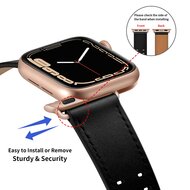 Lederarmband mit Doppelschlie&szlig;e - Schwarz mit rosa Schlie&szlig;e - Geeignet f&uuml;r Apple Watch 38mm / 40mm / 41mm / 42mm