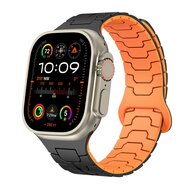 Dragon Scale Silikonarmband - Schwarz mit Orange - Geeignet f&uuml;r Apple Watch 44mm / 45mm / 46mm / 49mm