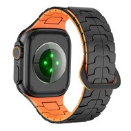 Dragon Scale Silikonarmband - Schwarz mit Orange - Geeignet f&uuml;r Apple Watch 44mm / 45mm / 46mm / 49mm