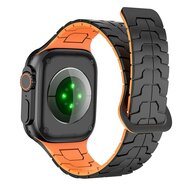 Dragon Scale Silikonarmband - Schwarz mit Orange - Geeignet f&uuml;r Apple Watch 44mm / 45mm / 46mm / 49mm