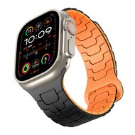 Dragon Scale Silikonarmband - Schwarz mit Orange - Geeignet f&uuml;r Apple Watch 44mm / 45mm / 46mm / 49mm