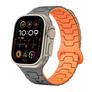 Dragon Scale Silikonarmband - Grau mit Orange - Geeignet f&uuml;r Apple Watch 44mm / 45mm / 46mm / 49mm
