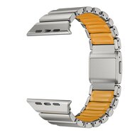 Premium-Edelstahl-/Silikonarmband - Titan mit Orange - Geeignet f&uuml;r Apple Watch 44mm / 45mm / 46mm / 49mm