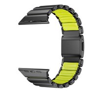 Premium-Edelstahl-/Silikonarmband - Schwarz mit Gr&uuml;n - Geeignet f&uuml;r Apple Watch 44mm / 45mm / 46mm / 49mm