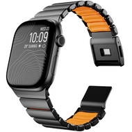 Premium-Edelstahl-/Silikonarmband - Schwarz mit Orange - Geeignet f&uuml;r Apple Watch 44mm / 45mm / 46mm / 49mm