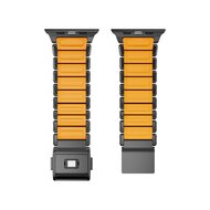 Premium-Edelstahl-/Silikonarmband - Schwarz mit Orange - Geeignet f&uuml;r Apple Watch 44mm / 45mm / 46mm / 49mm