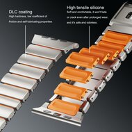 Premium-Edelstahl-/Silikonarmband - Schwarz mit Orange - Geeignet f&uuml;r Apple Watch 44mm / 45mm / 46mm / 49mm