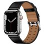 Lederarmband mit Doppelschlie&szlig;e - Schwarz mit silberner Schlie&szlig;e - Geeignet f&uuml;r Apple Watch 44mm / 45mm / 46mm / 49mm