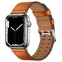Lederarmband mit Doppelschlie&szlig;e - Hellbraun mit silberner Schlie&szlig;e - Geeignet f&uuml;r Apple Watch 44mm / 45mm / 46mm / 49mm