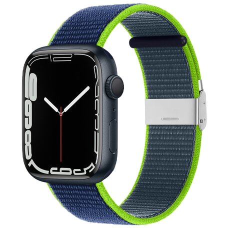 Nylonband mit Clipverschluss - Dunkelblau mit Grün - Geeignet für Apple Watch 38mm / 40mm / 41mm