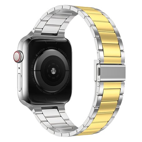 Stahlgliederarmband - Silber mit Gold - Geeignet für Apple Watch 38mm / 40mm / 41mm